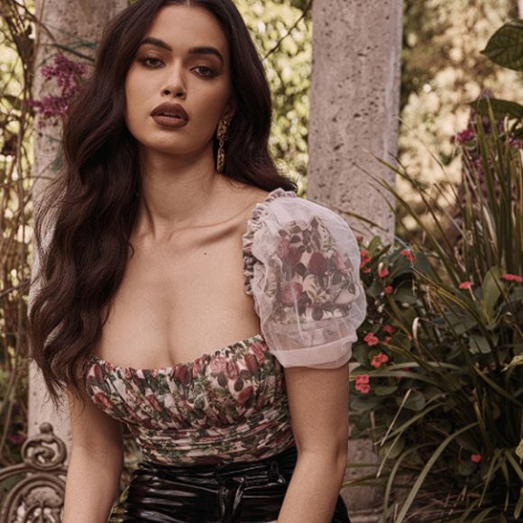 House of CB 'Nina' Vinatge Floral Mesh Gathered Bodysuit NWOT - Picture 4 of 9